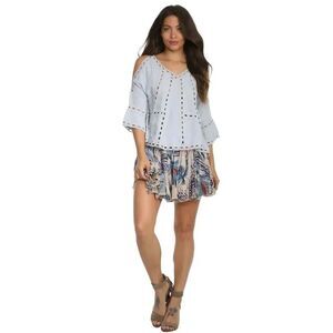 1658 Mür Mür Blue Chambray Cold Shoulder Top Size Medium‎